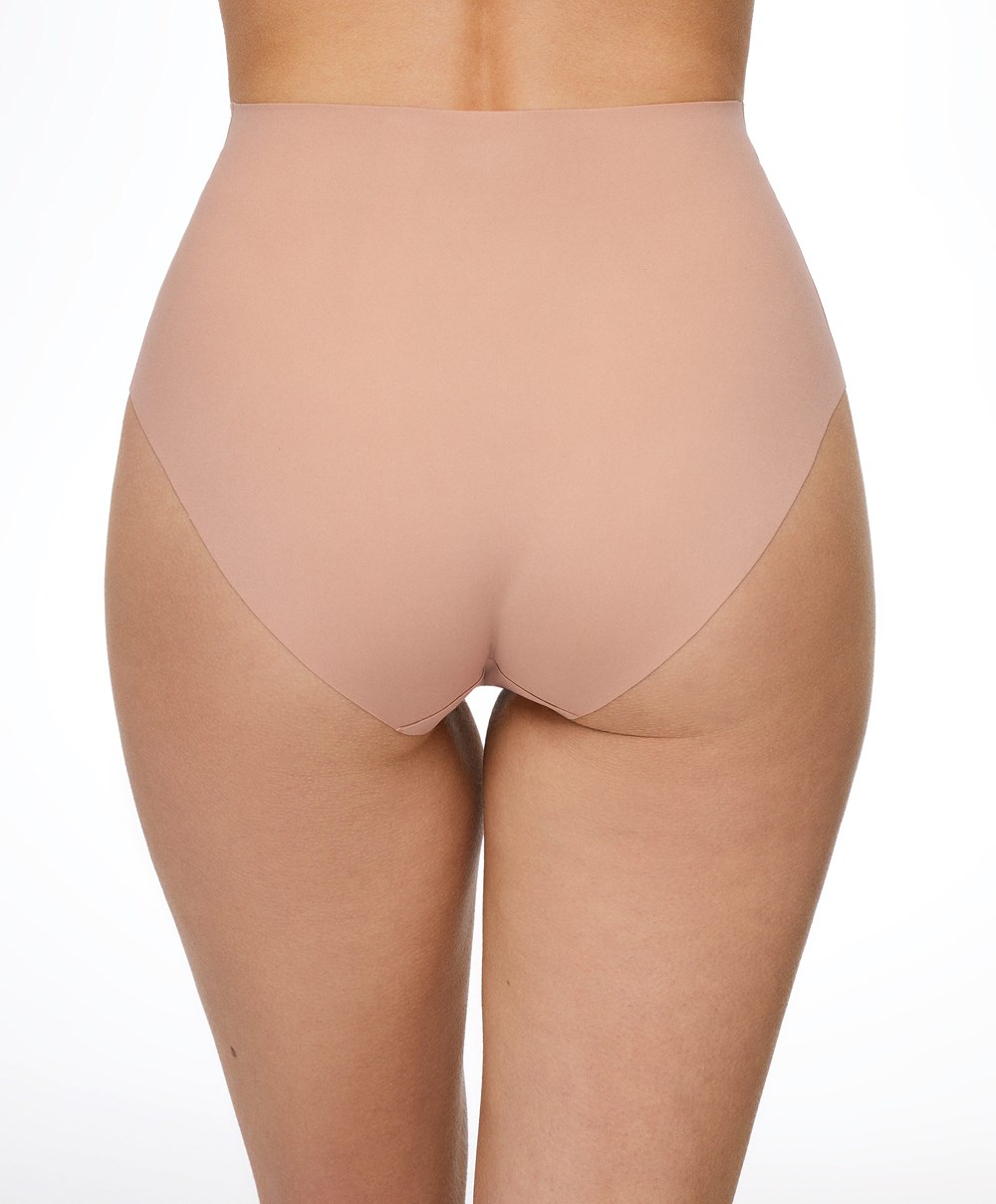 Oysho High-waisted Invisible Laser-cut Briefs Μπεζ | NLROSY-874