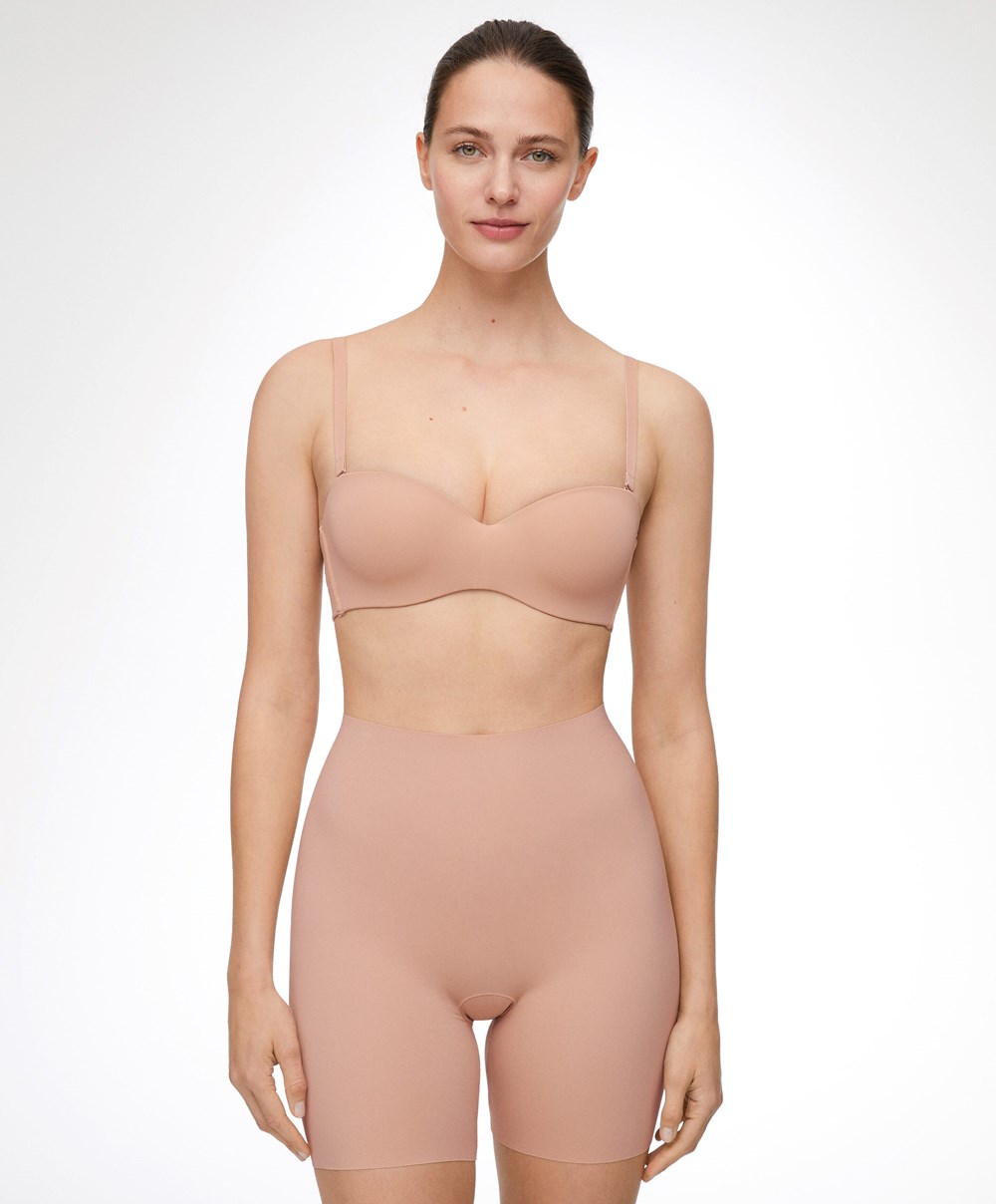 Oysho High-waisted Invisible Laser-cut Cycle Shorts Μπεζ | HJIRVU-296