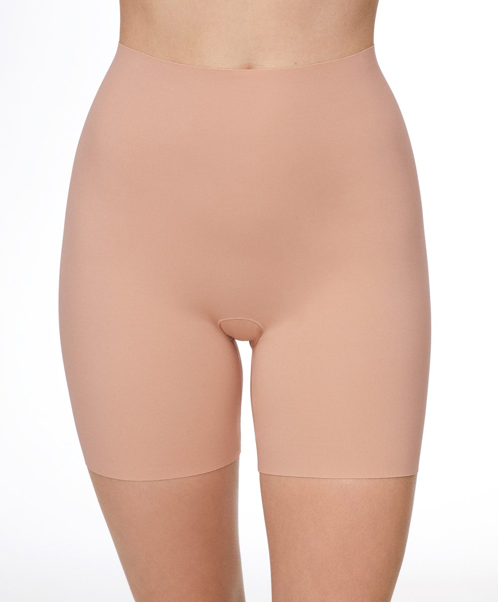 Oysho High-waisted Invisible Laser-cut Cycle Shorts Μπεζ | HJIRVU-296