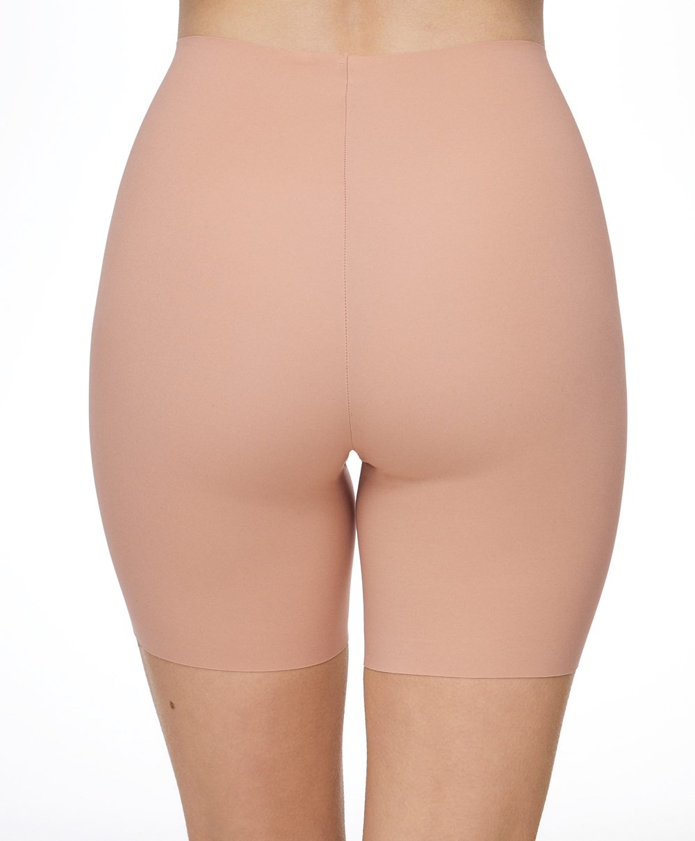 Oysho High-waisted Invisible Laser-cut Cycle Shorts Μπεζ | HJIRVU-296