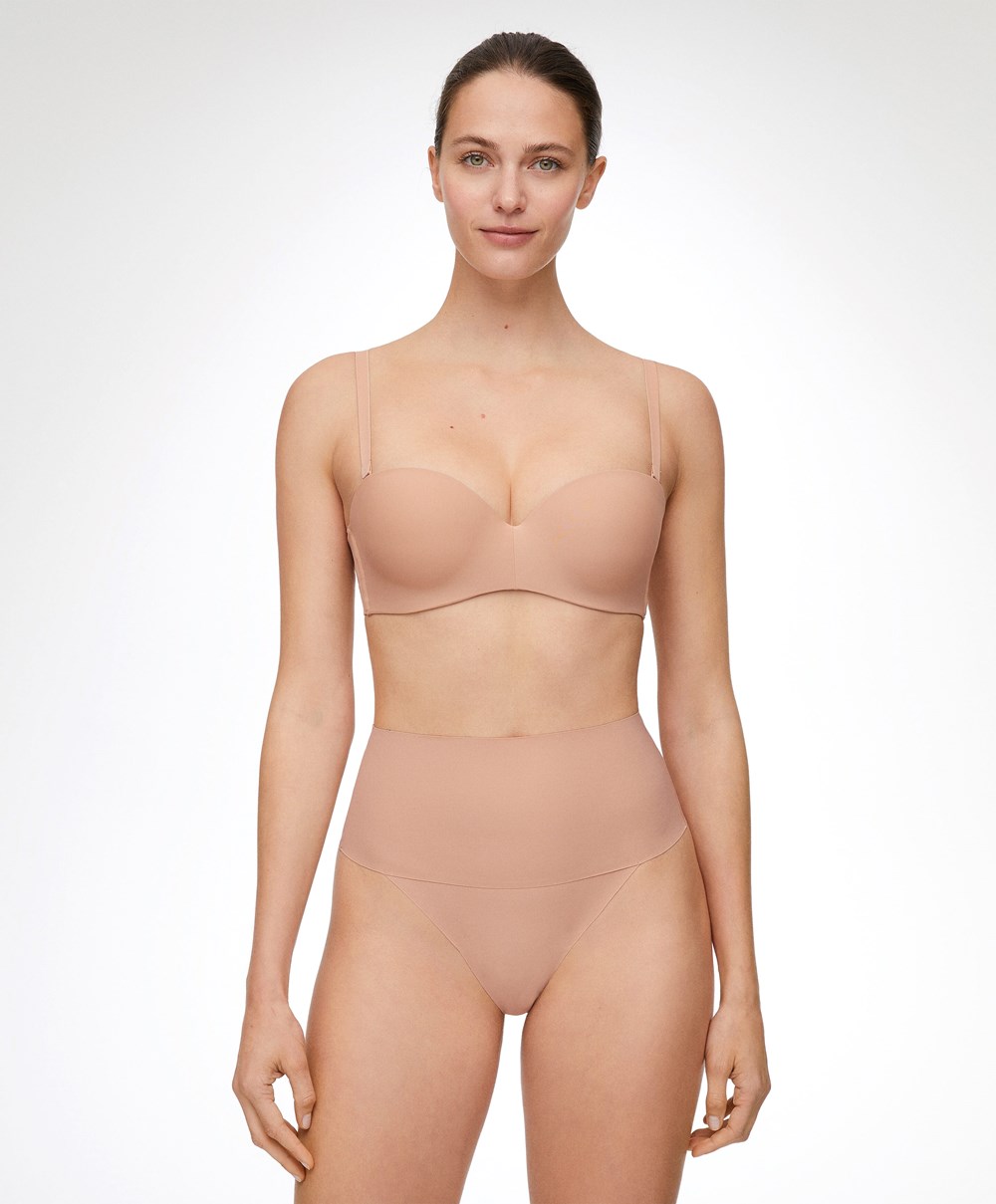 Oysho High-waisted Invisible Laser-cut Στρινγκ Μπεζ | WVXMNS-536