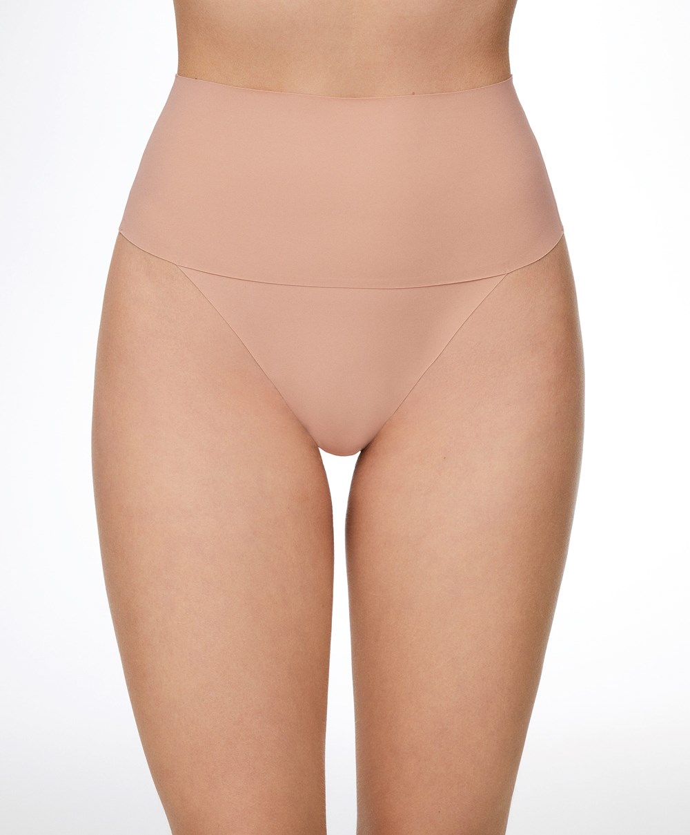 Oysho High-waisted Invisible Laser-cut Στρινγκ Μπεζ | WVXMNS-536