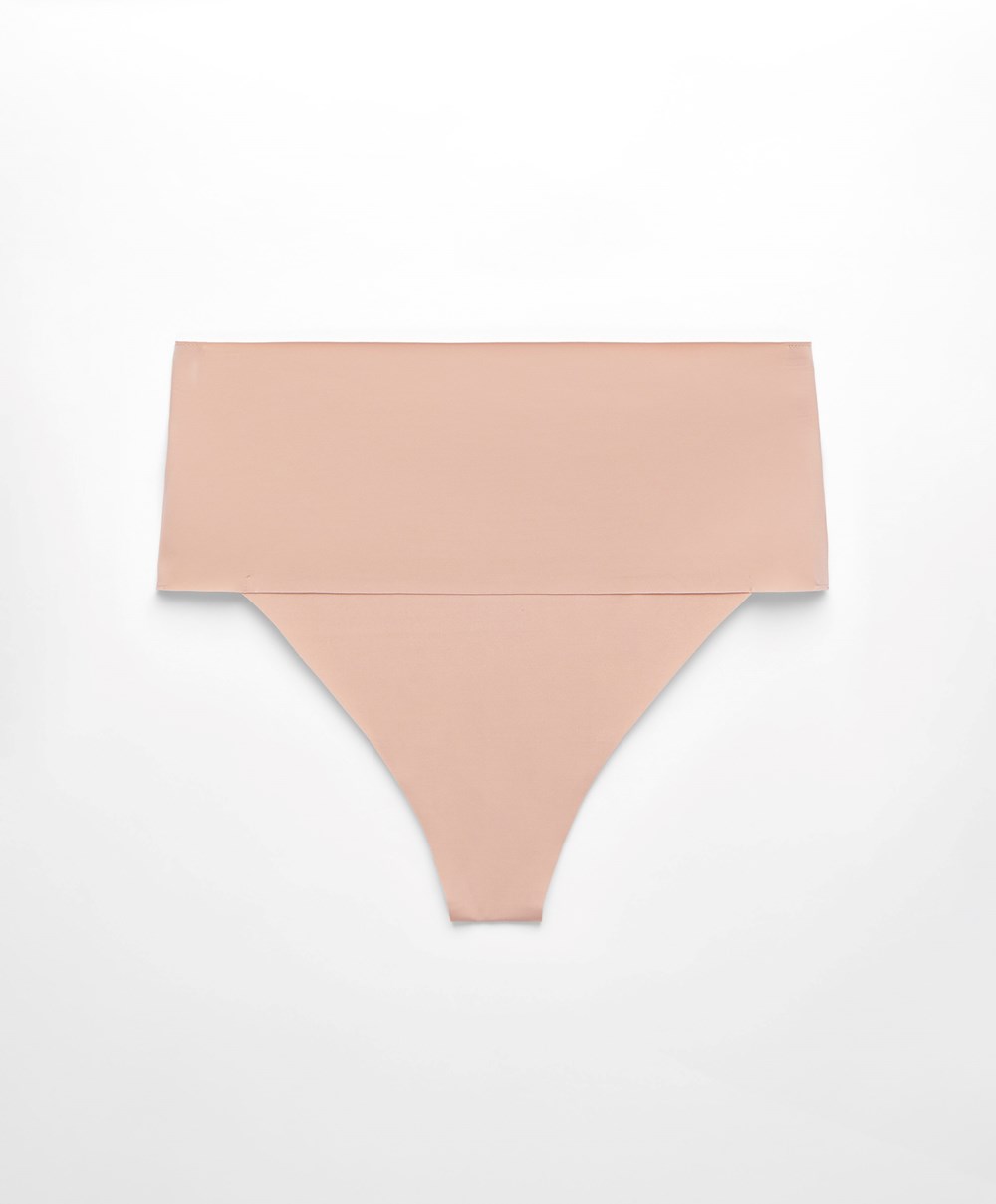 Oysho High-waisted Invisible Laser-cut Στρινγκ Μπεζ | WVXMNS-536