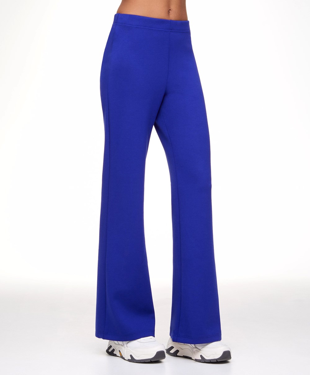 Oysho Interlock Flare Trousers μπλε | AEROQP-208