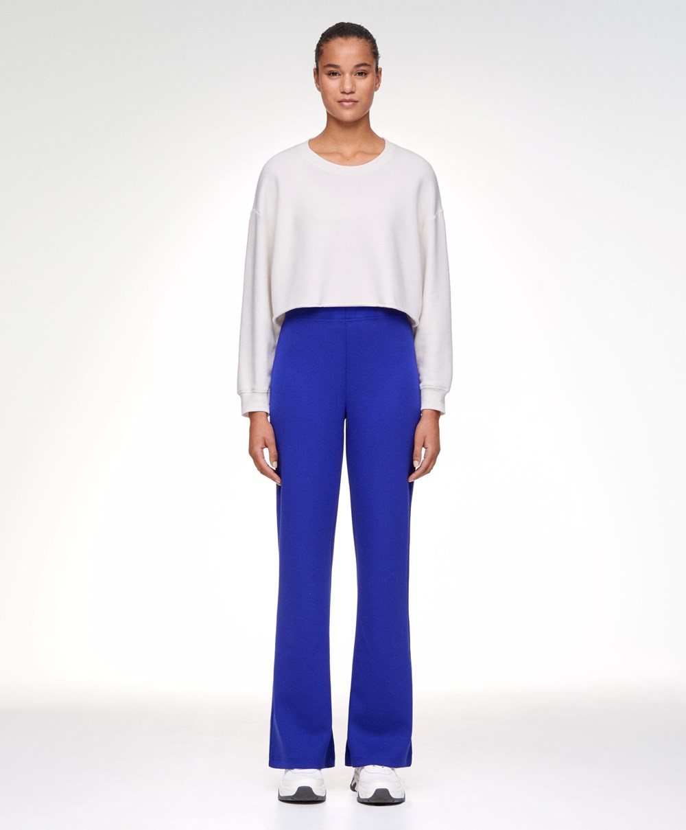 Oysho Interlock Flare Trousers μπλε | AEROQP-208