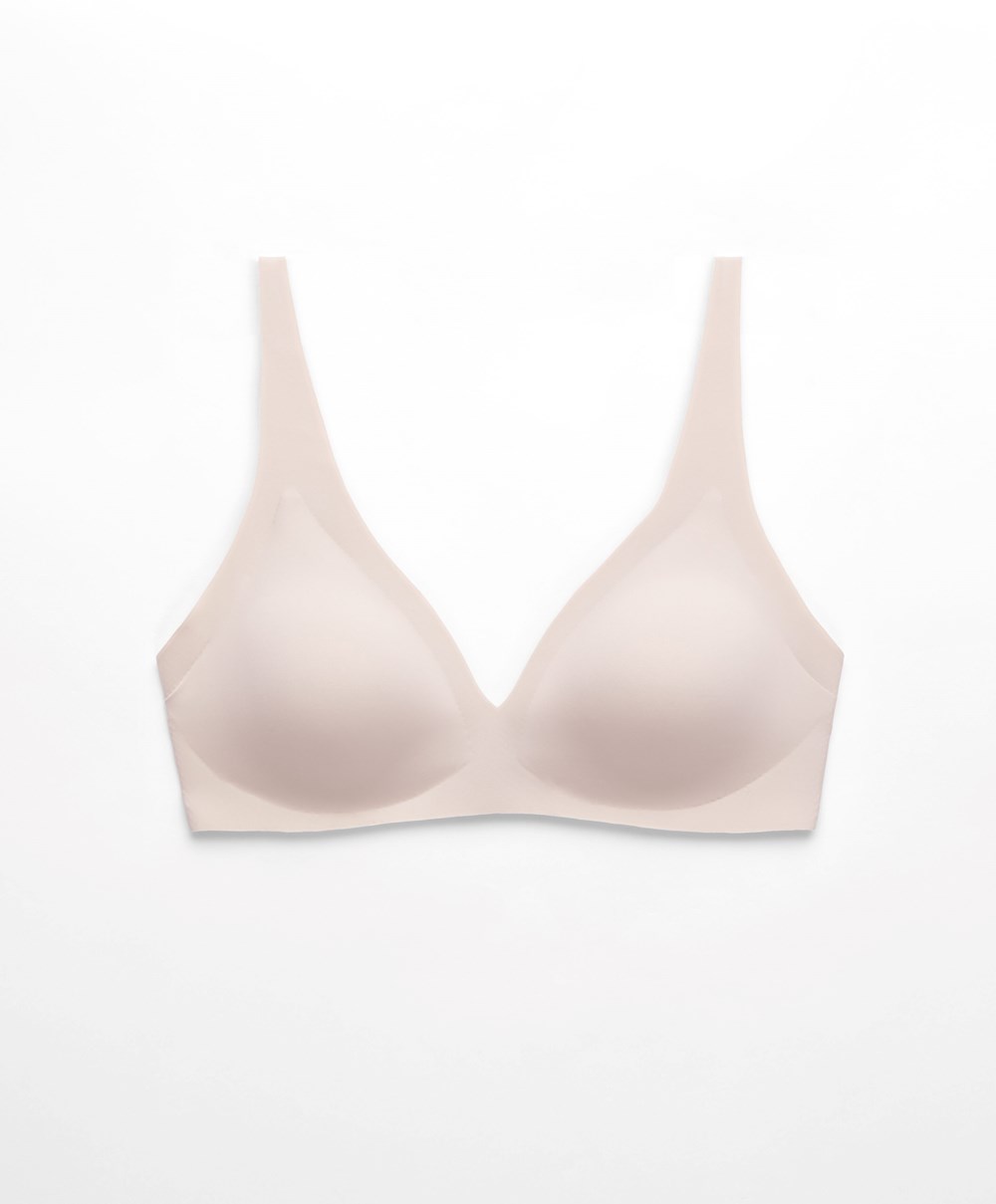 Oysho Invisible Laser-cut Halterneck-style Bra Almond | SOMFDN-098