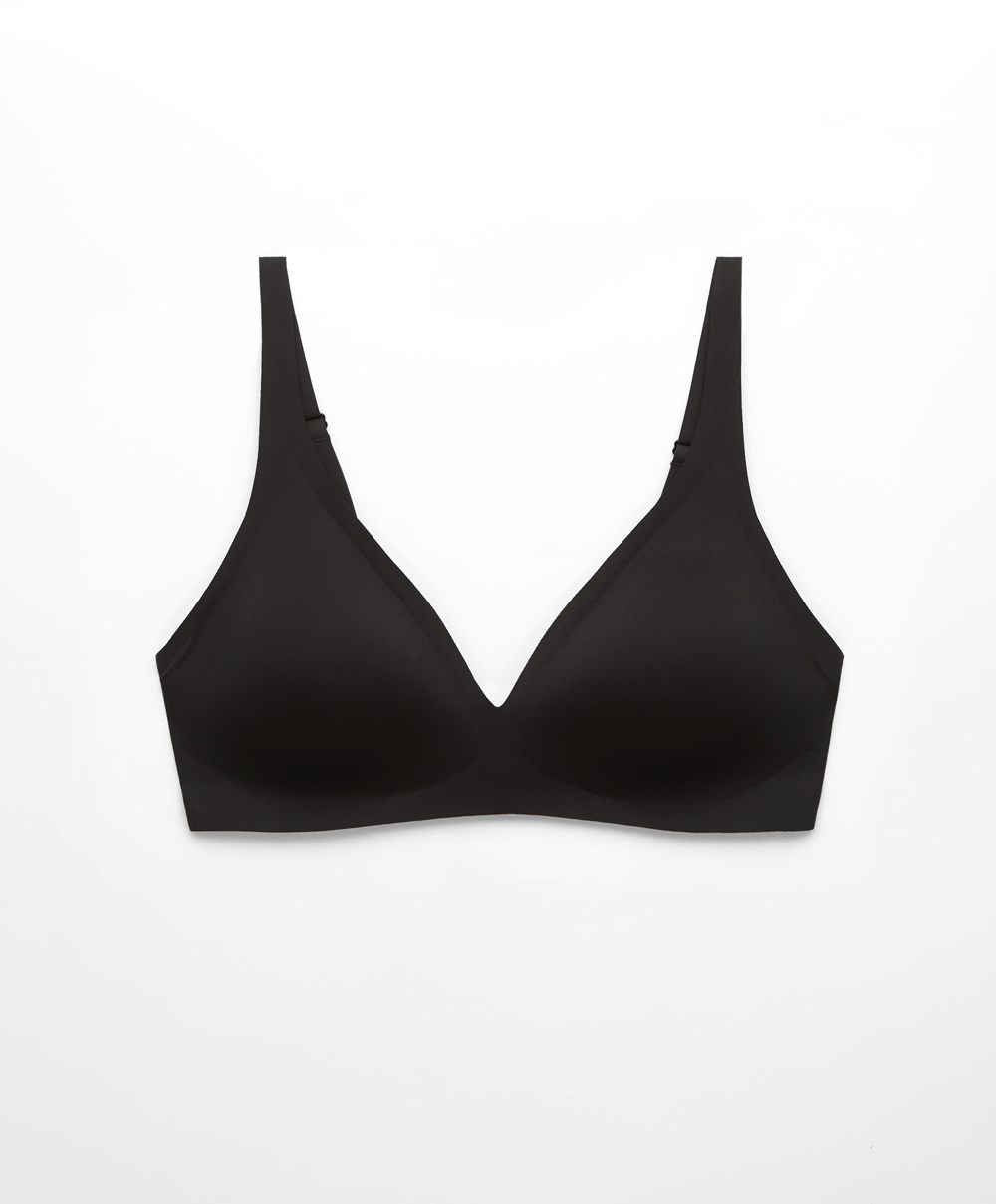 Oysho Invisible Laser-cut Halterneck-style Bra μαυρα | UMNEPJ-019