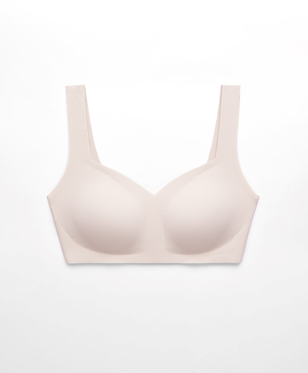 Oysho Invisible Laser-cut V-neck Bra Almond | JPNHKC-247