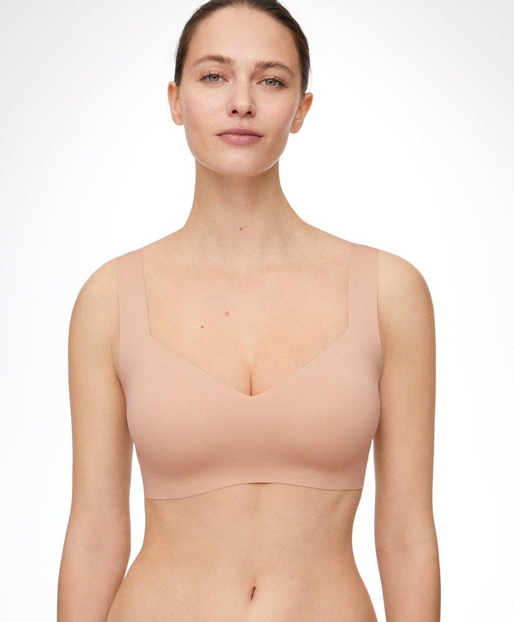 Oysho Invisible Laser-cut V-neck Bra Μπεζ | UQNCSW-619