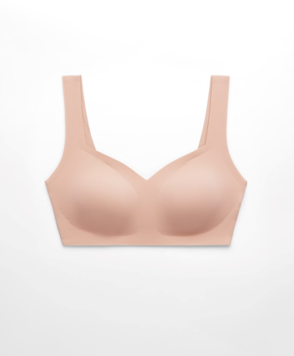 Oysho Invisible Laser-cut V-neck Bra Μπεζ | UQNCSW-619