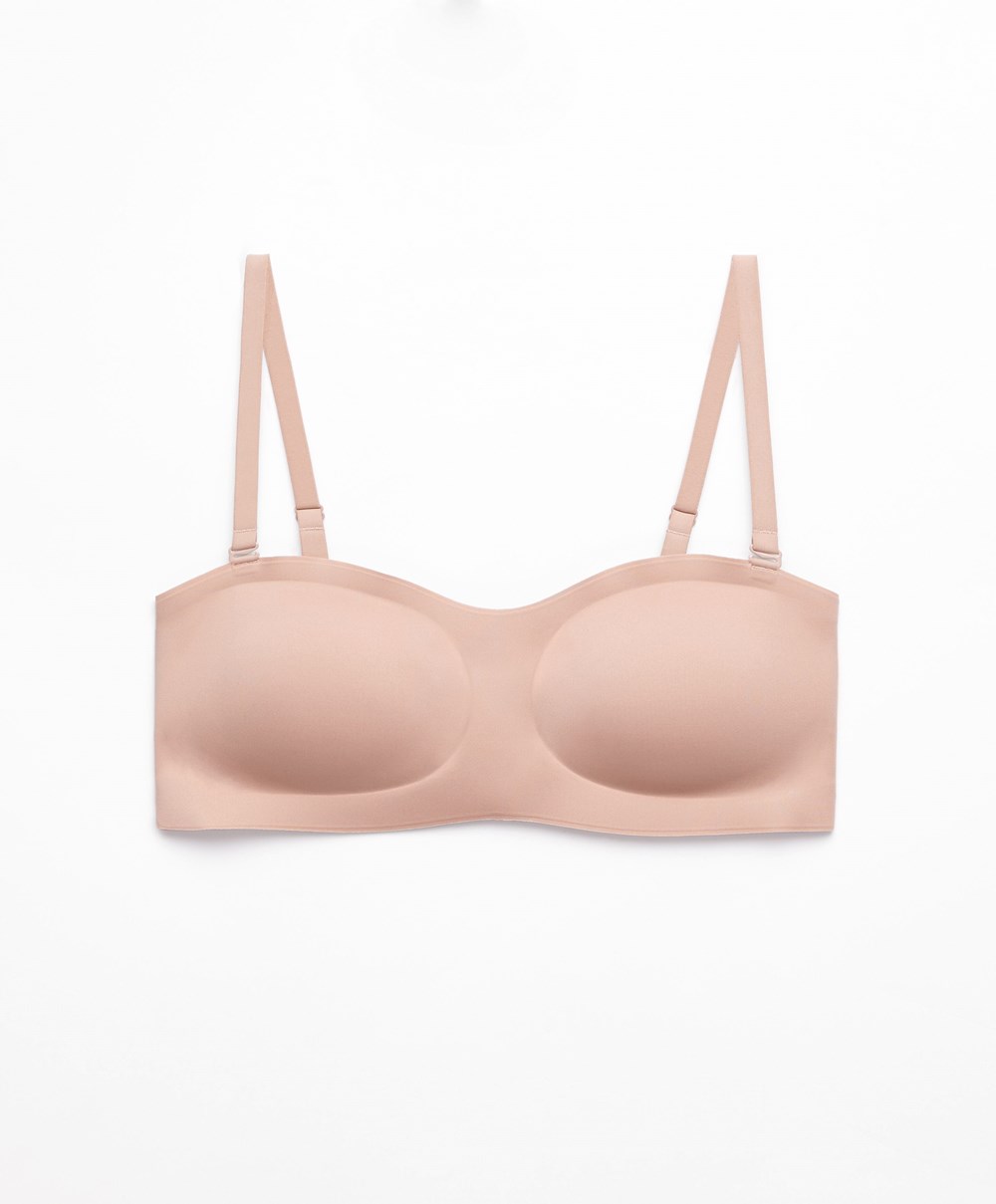 Oysho Invisible Polyamide Bandeau Bra With Removable Straps Μπεζ | FRAEQM-324