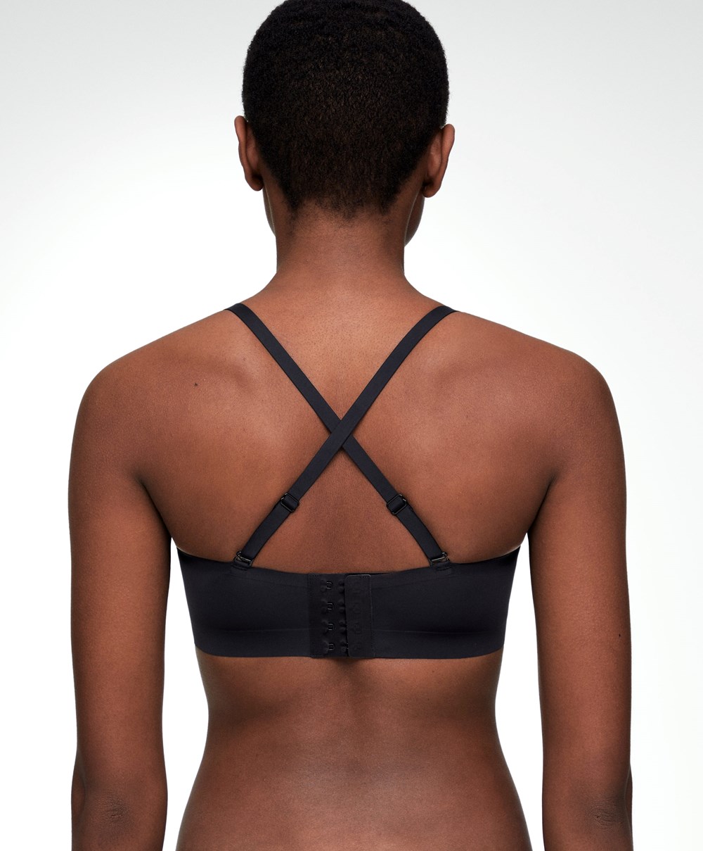 Oysho Invisible Polyamide Bandeau Bra With Removable Straps μαυρα | HBYKUG-729