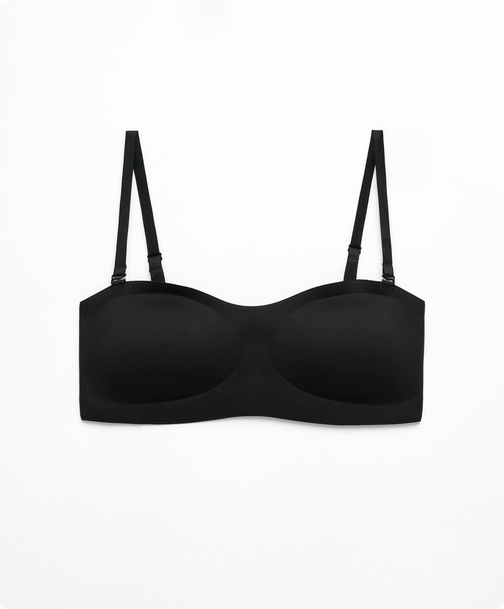 Oysho Invisible Polyamide Bandeau Bra With Removable Straps μαυρα | HBYKUG-729