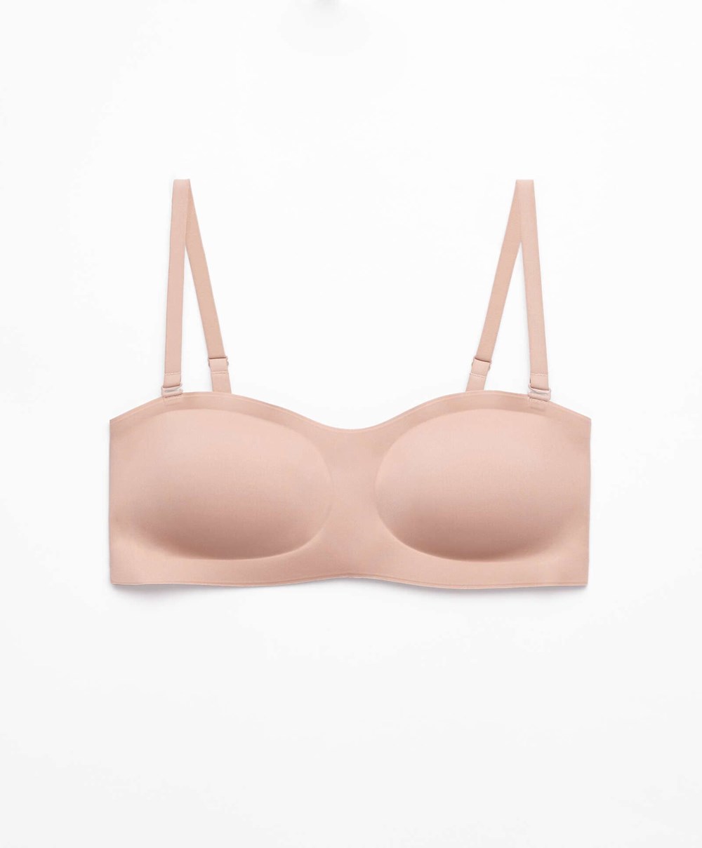 Oysho Invisible Polyamide Bandeau Bra With Removable Straps Μπεζ | SDCEFY-785