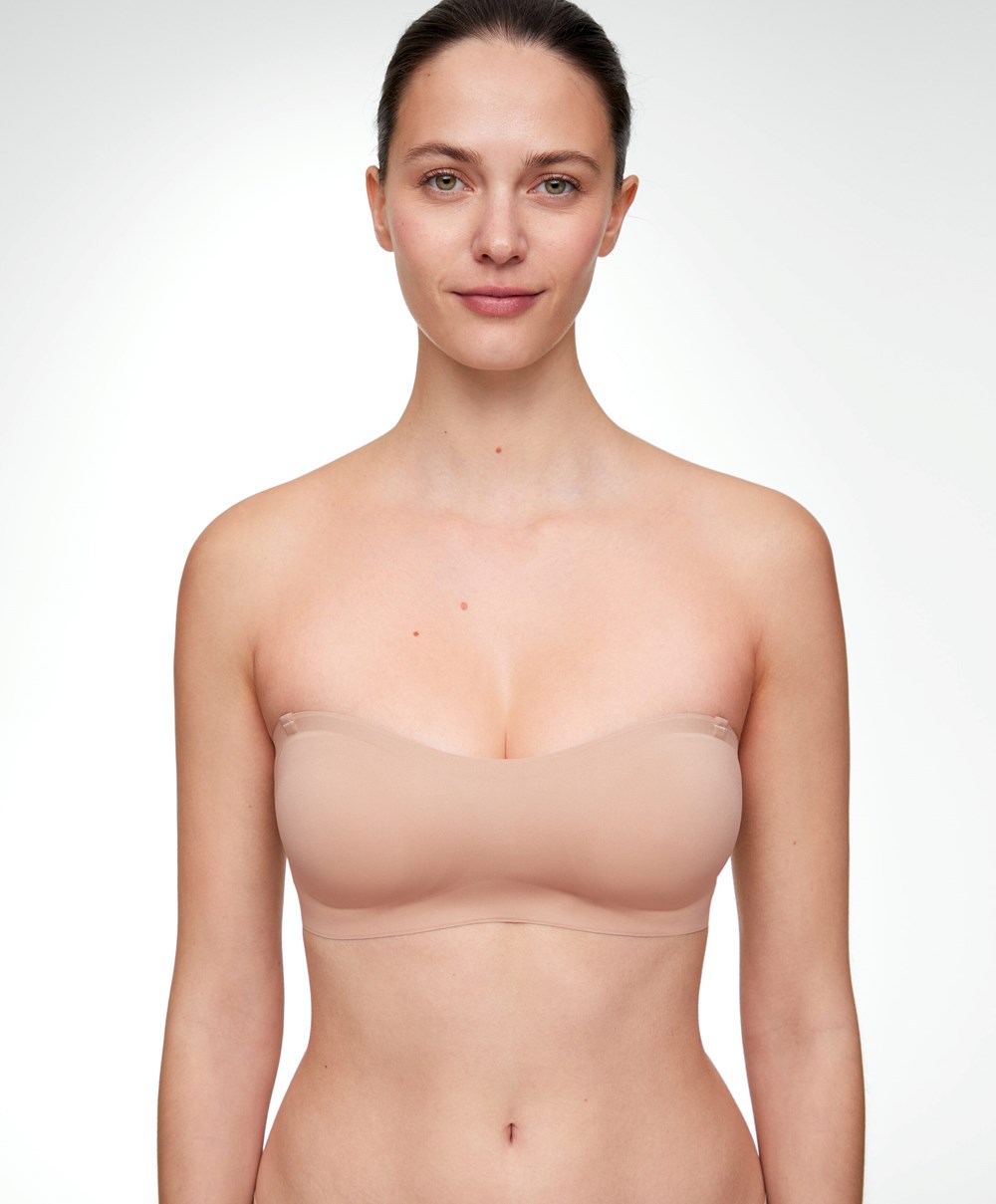 Oysho Invisible Polyamide Bandeau Bra With Removable Straps Μπεζ | SDCEFY-785