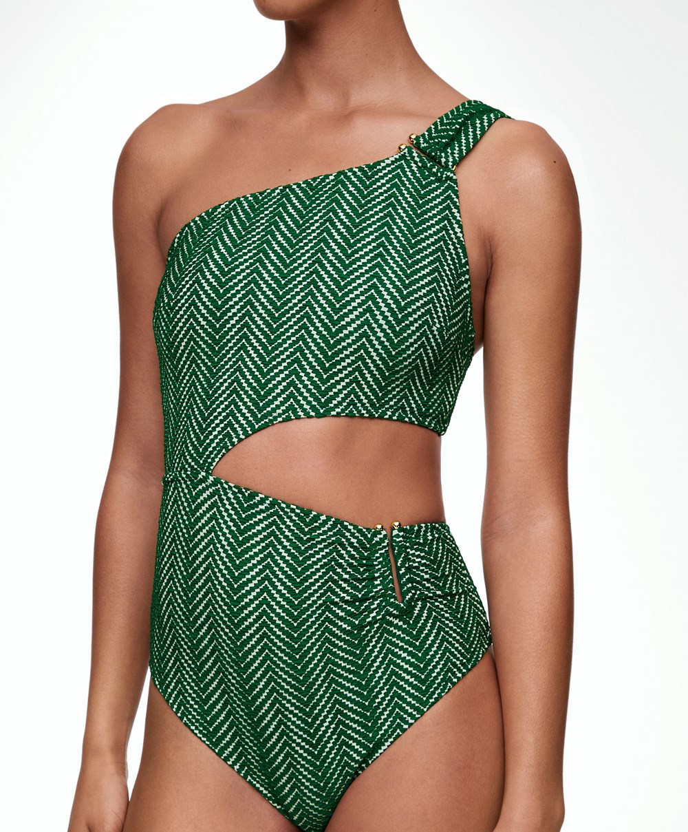 Oysho Jacquard Asymmetric Trikini πρασινο | JTKQFN-109