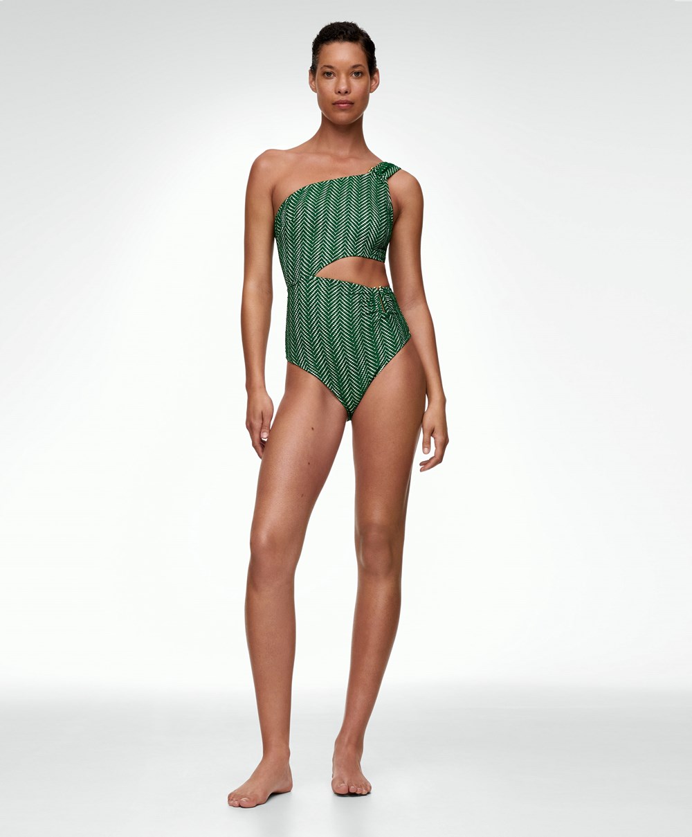 Oysho Jacquard Asymmetric Trikini πρασινο | JTKQFN-109