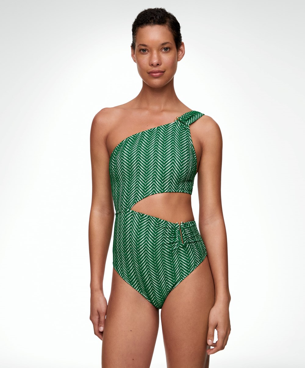 Oysho Jacquard Asymmetric Trikini πρασινο | JTKQFN-109