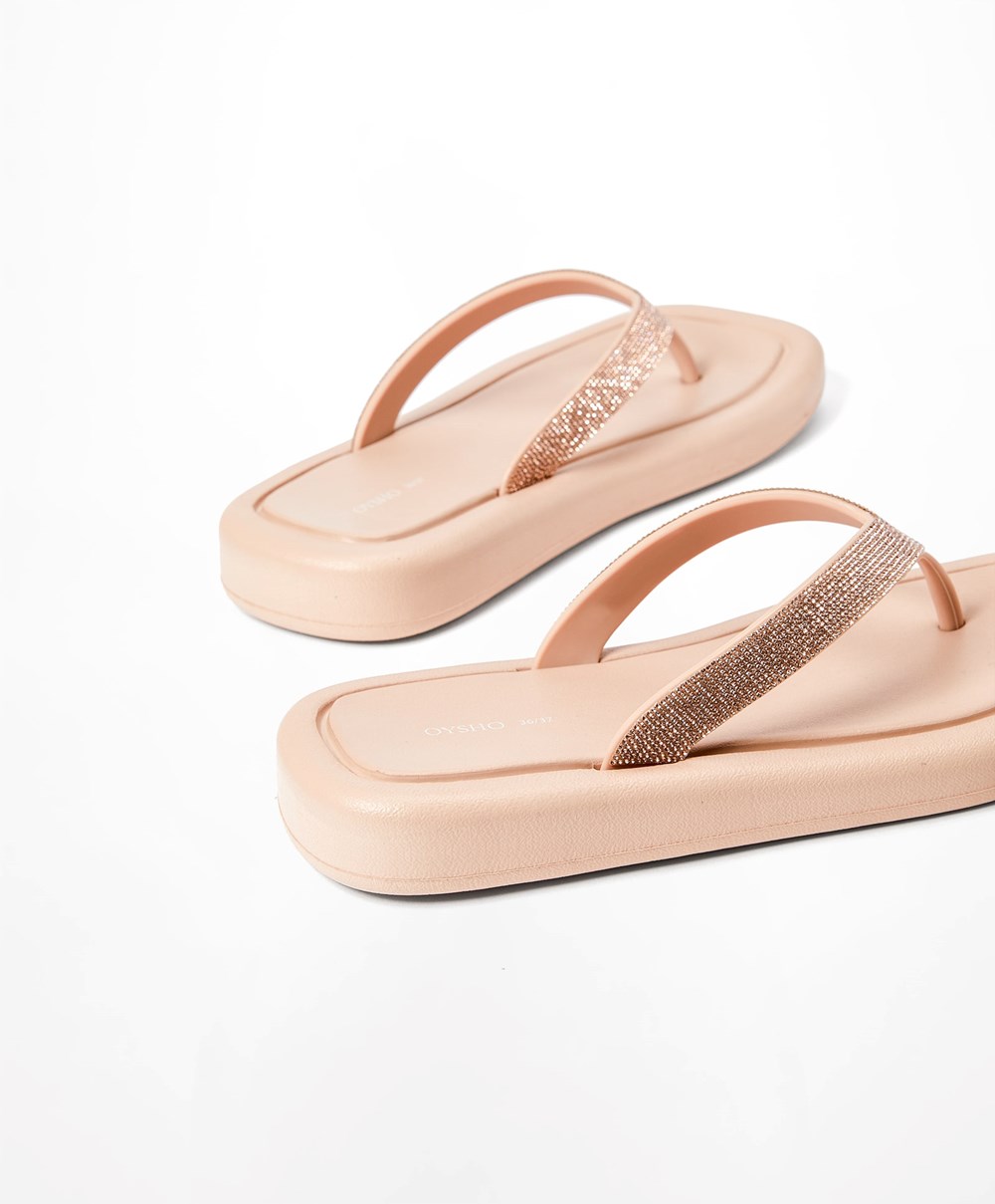 Oysho Jewel Beach Sandals Μπεζ ροζ | XIBJKO-895