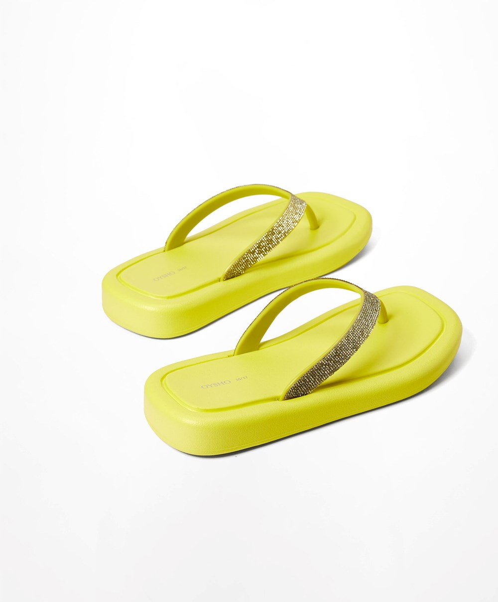 Oysho Jewel Beach Sandals κίτρινα | DJIZWH-129