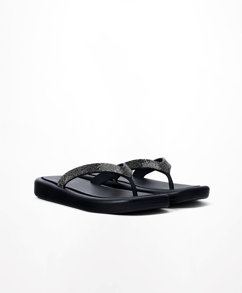 Oysho Jewel Beach Sandals μαυρα | RKPHSX-613