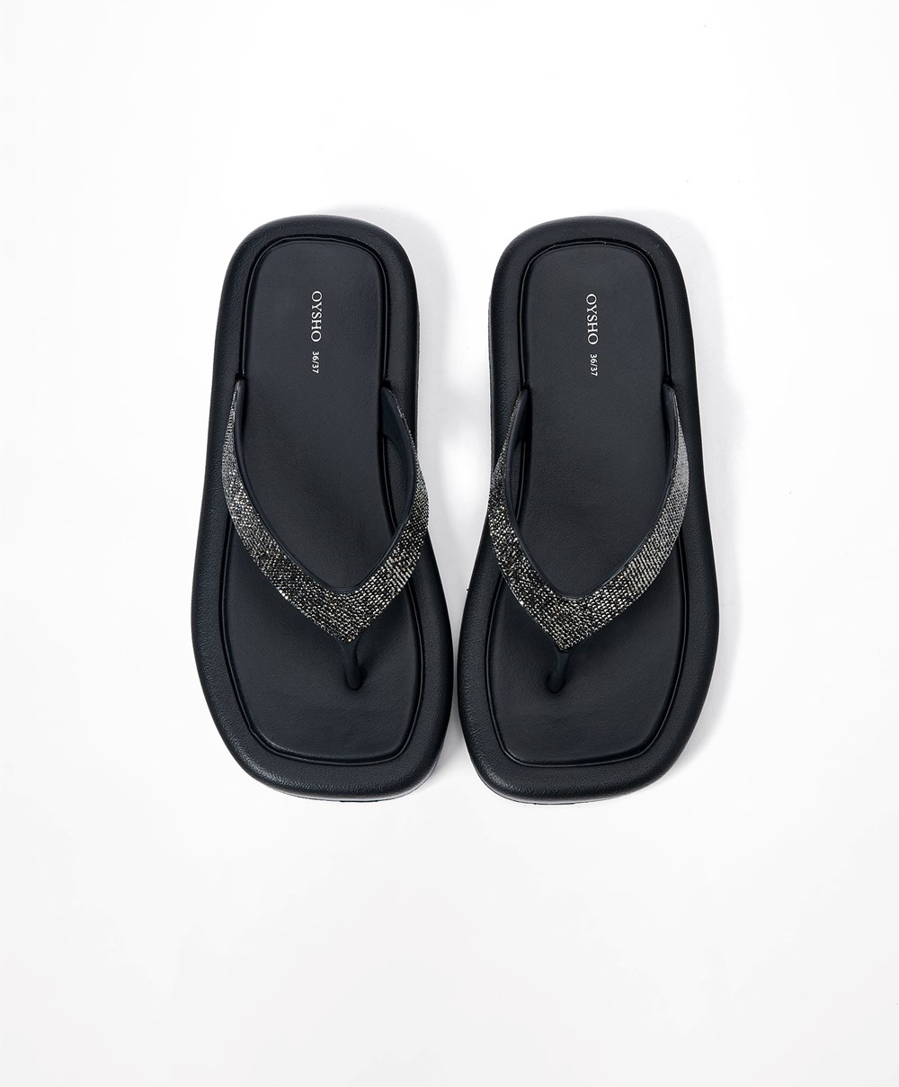 Oysho Jewel Beach Sandals μαυρα | ZHBAWD-879