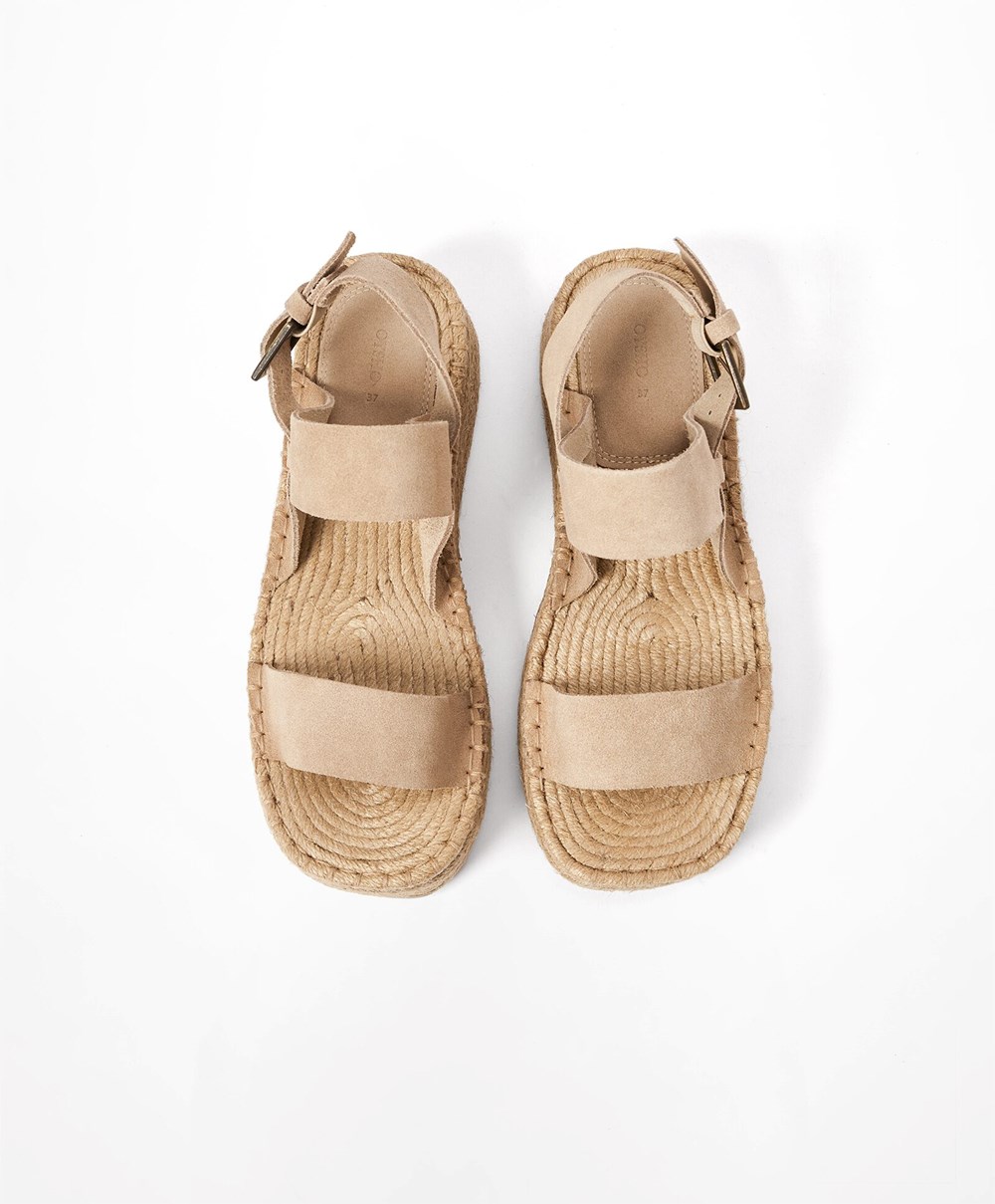 Oysho Jute Wedges With Split σουετ καφε | BOYVFD-973