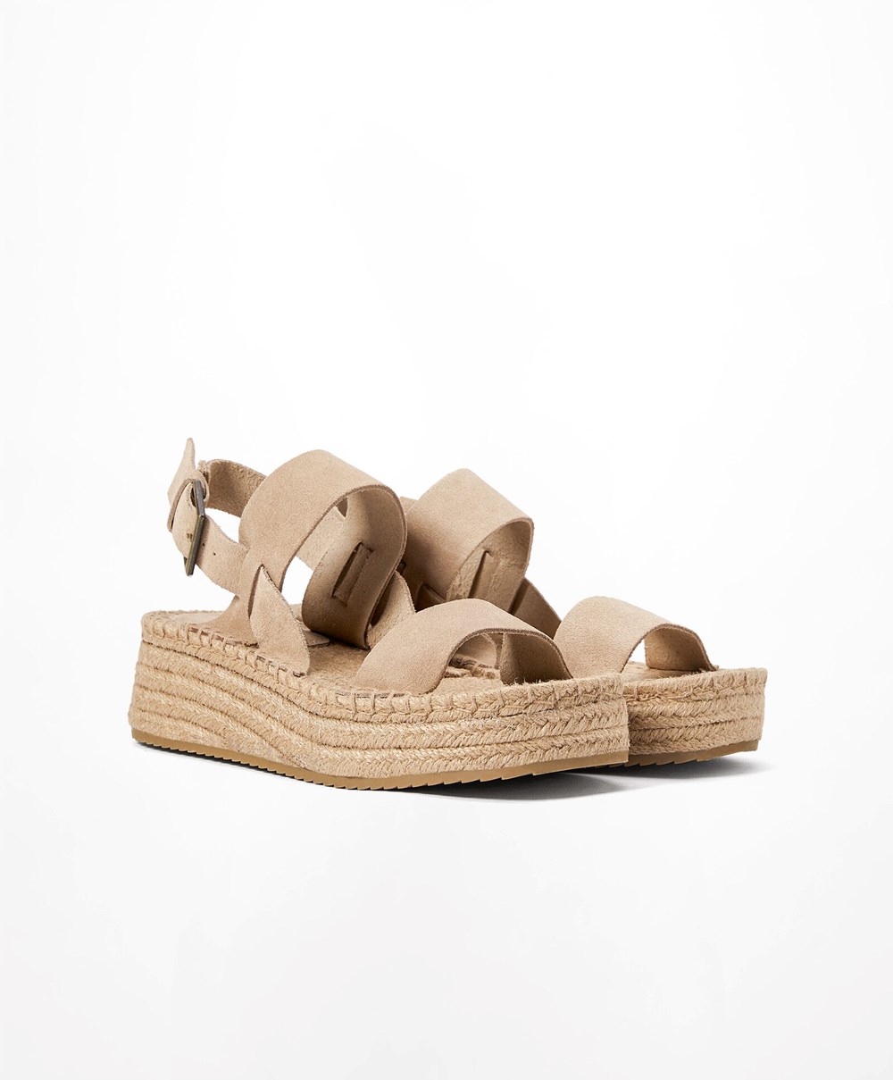 Oysho Jute Wedges With Split σουετ καφε | OLDWRQ-086