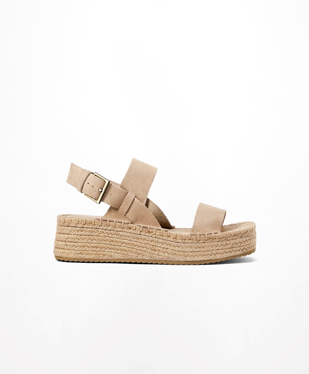 Oysho Jute Wedges With Split σουετ καφε | OLDWRQ-086