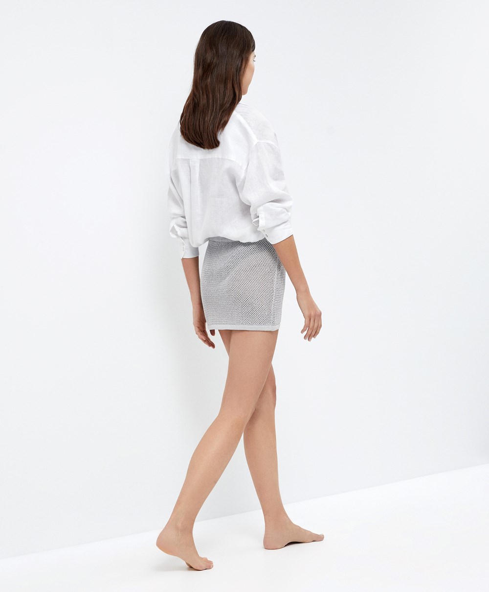 Oysho Knit Mini Skirt ασημι | DYIZON-871