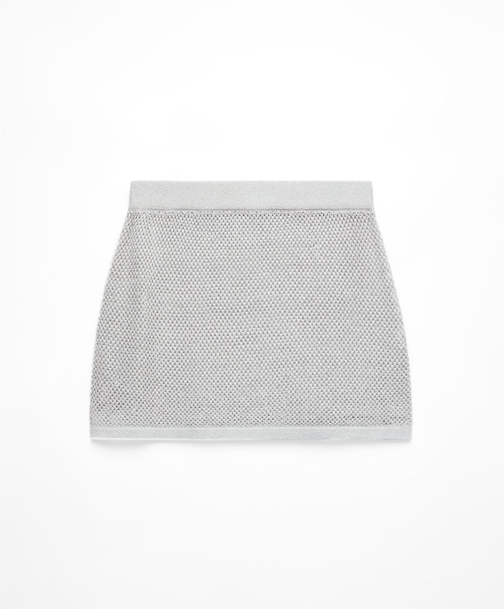 Oysho Knit Mini Skirt ασημι | DYIZON-871