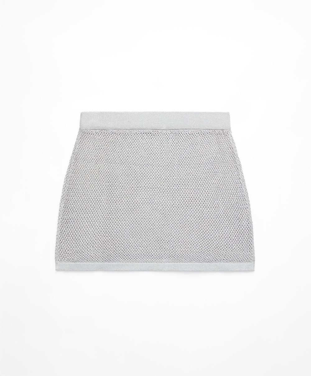 Oysho Knit Mini Skirt ασημι | DYIZON-871