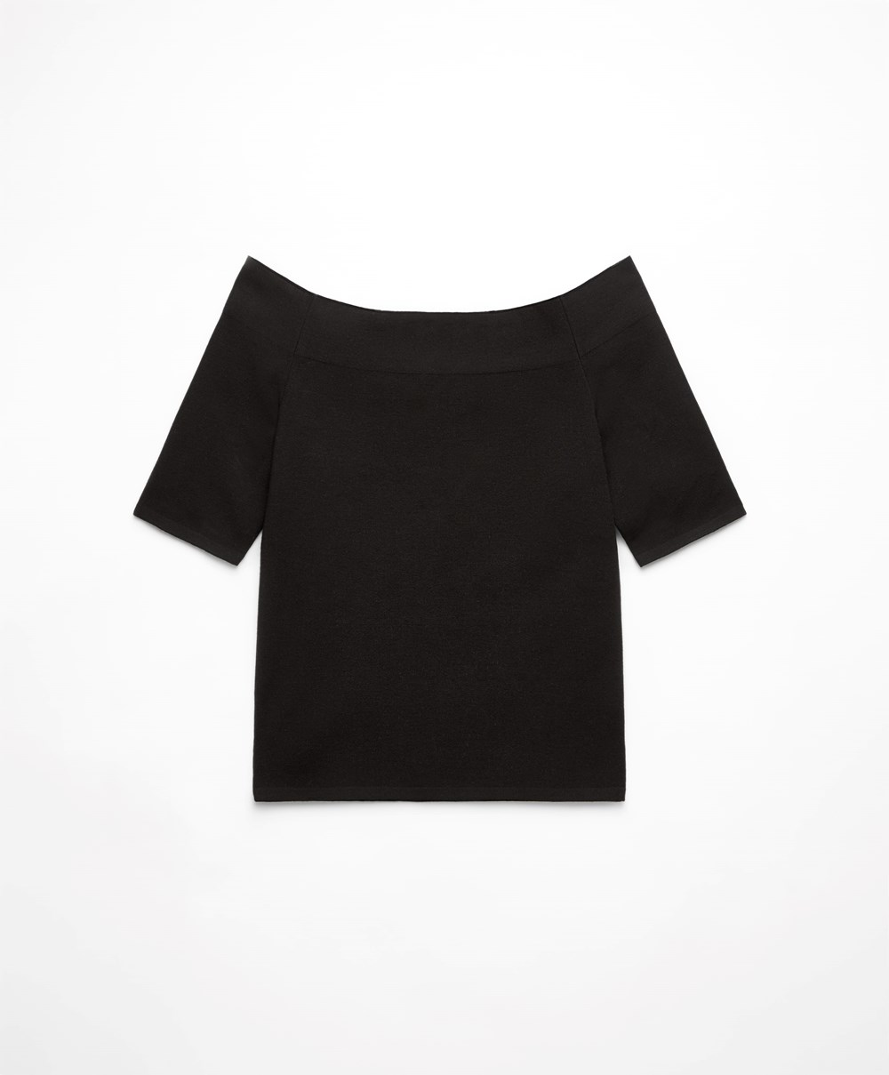 Oysho Knit Off-shoulder Top μαυρα | EAMSXB-627