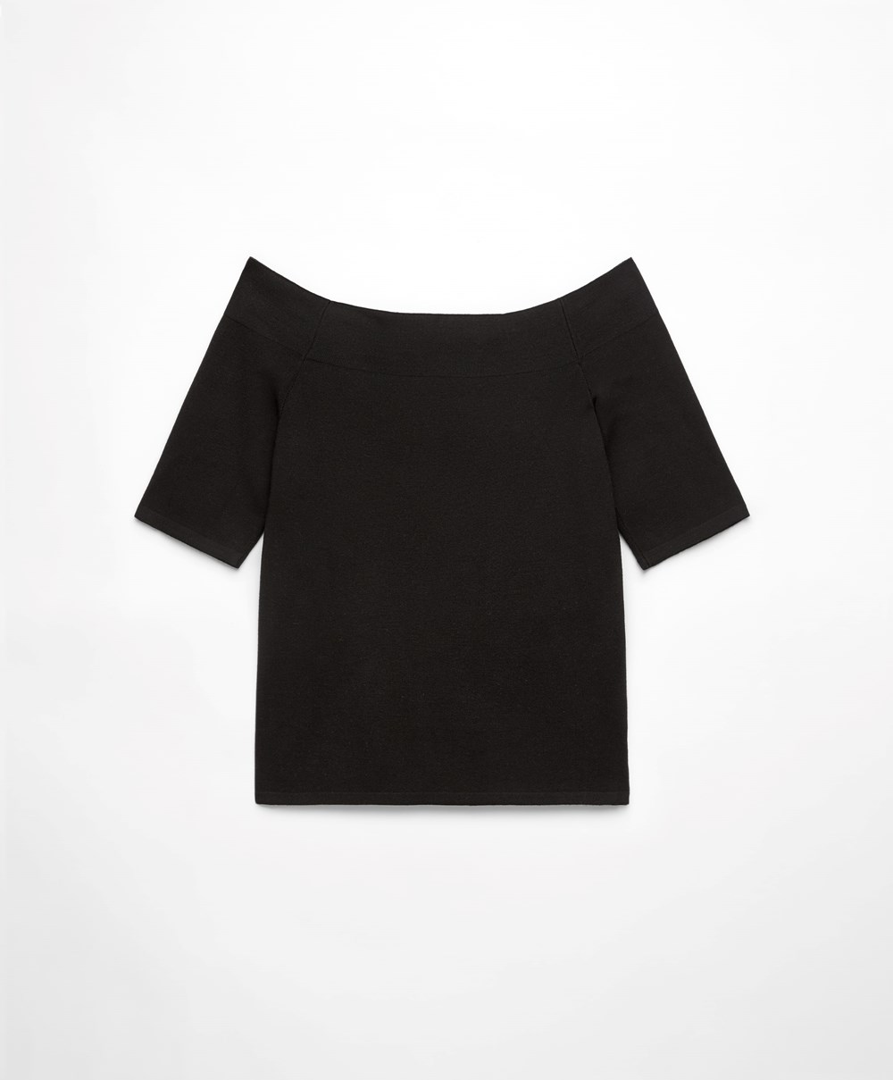 Oysho Knit Off-shoulder Top μαυρα | EAMSXB-627