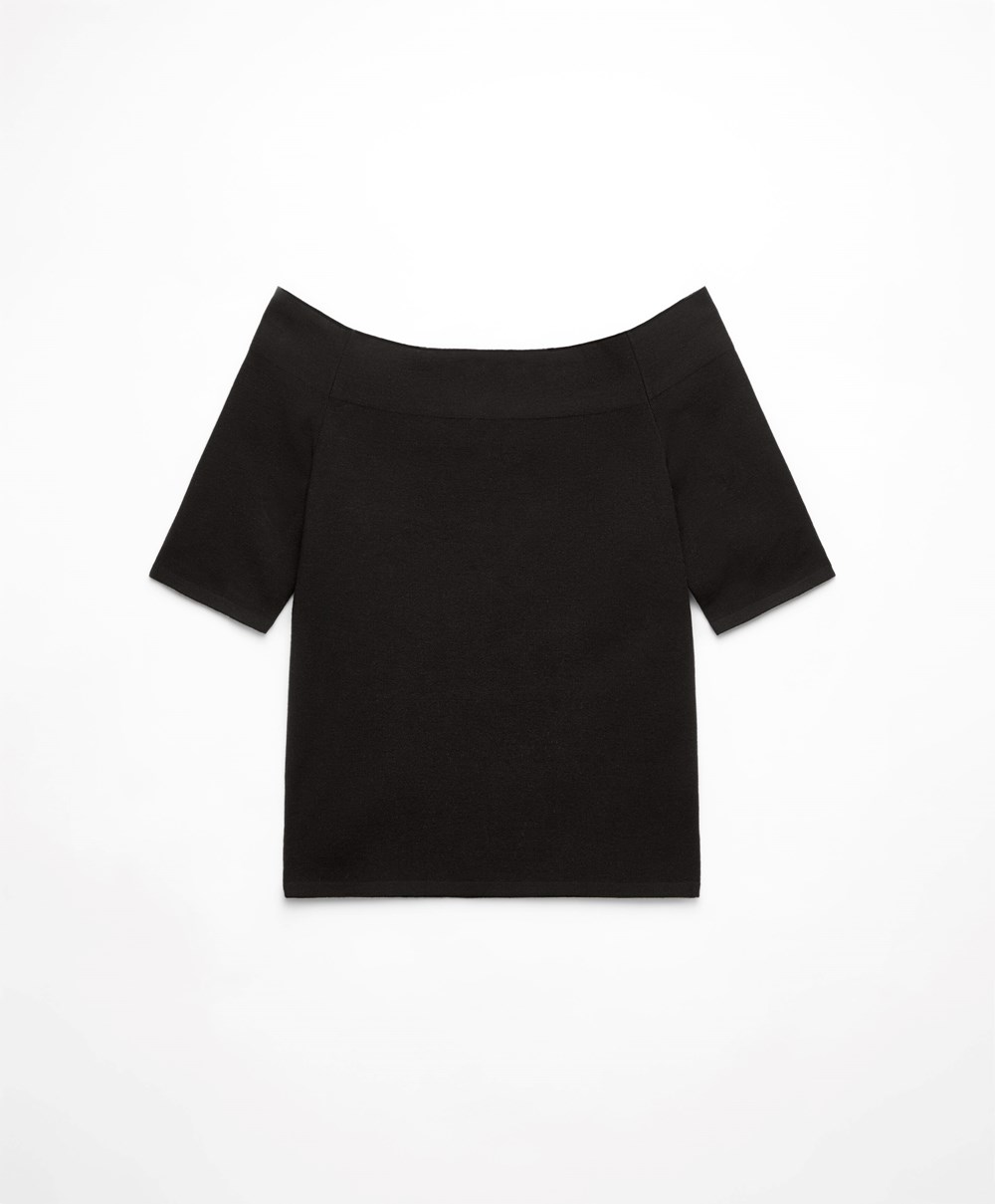 Oysho Knit Off-shoulder Top μαυρα | XHJSPR-430