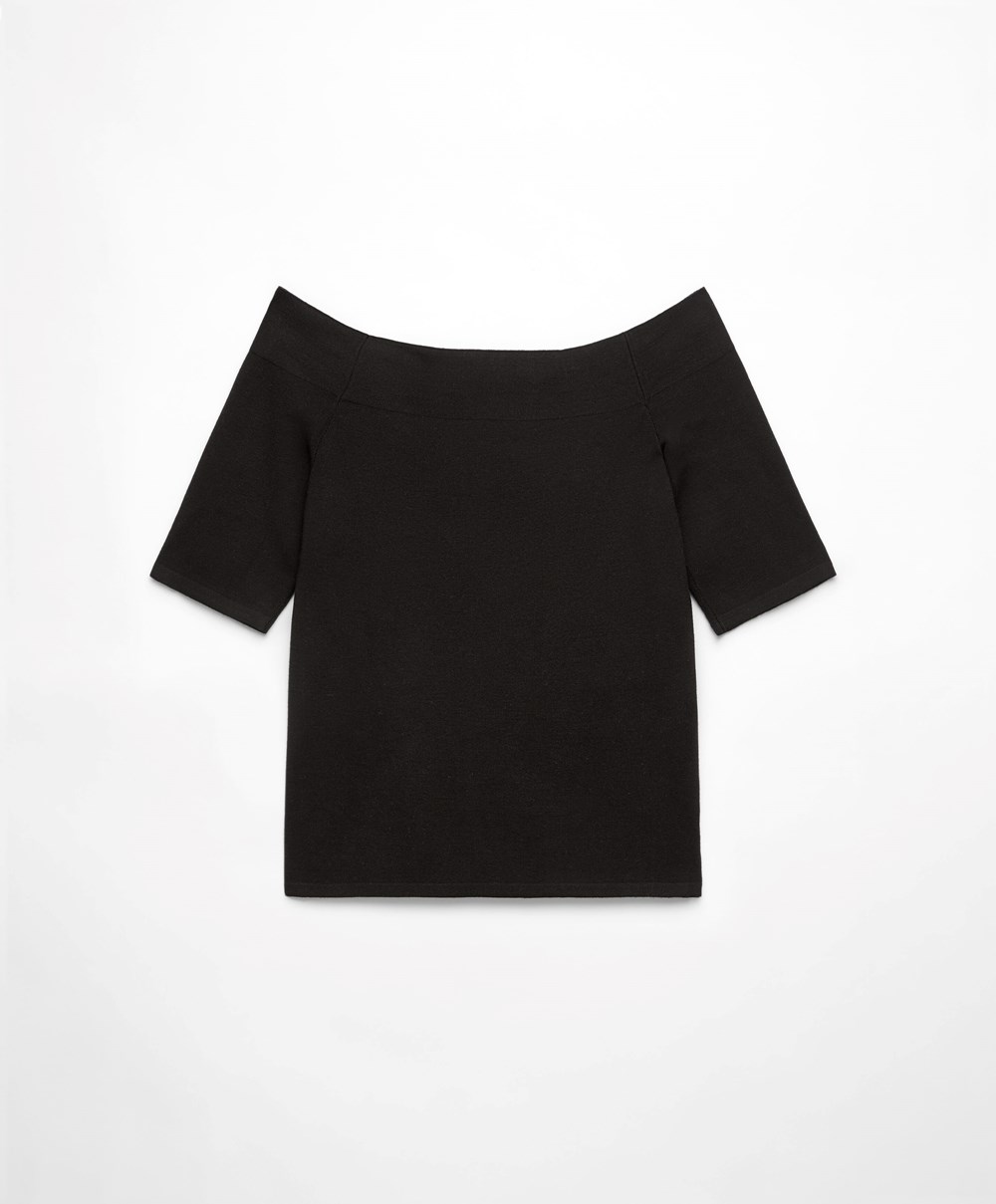 Oysho Knit Off-shoulder Top μαυρα | XHJSPR-430