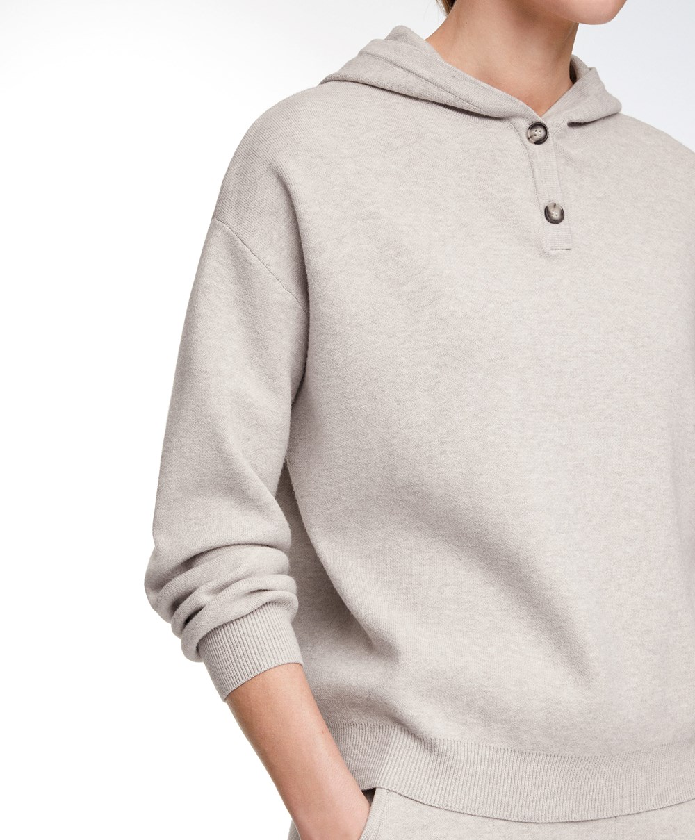 Oysho Knit Κουκουλοφόρος Jumper Stone | KBSDJT-390