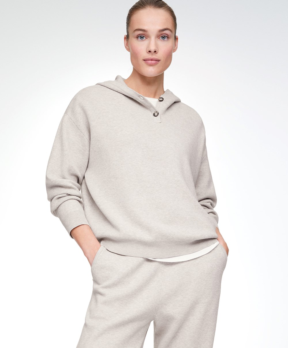 Oysho Knit Κουκουλοφόρος Jumper Stone | KBSDJT-390