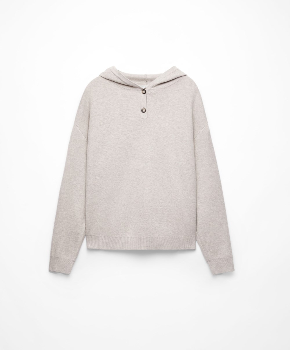 Oysho Knit Κουκουλοφόρος Jumper Stone | KBSDJT-390