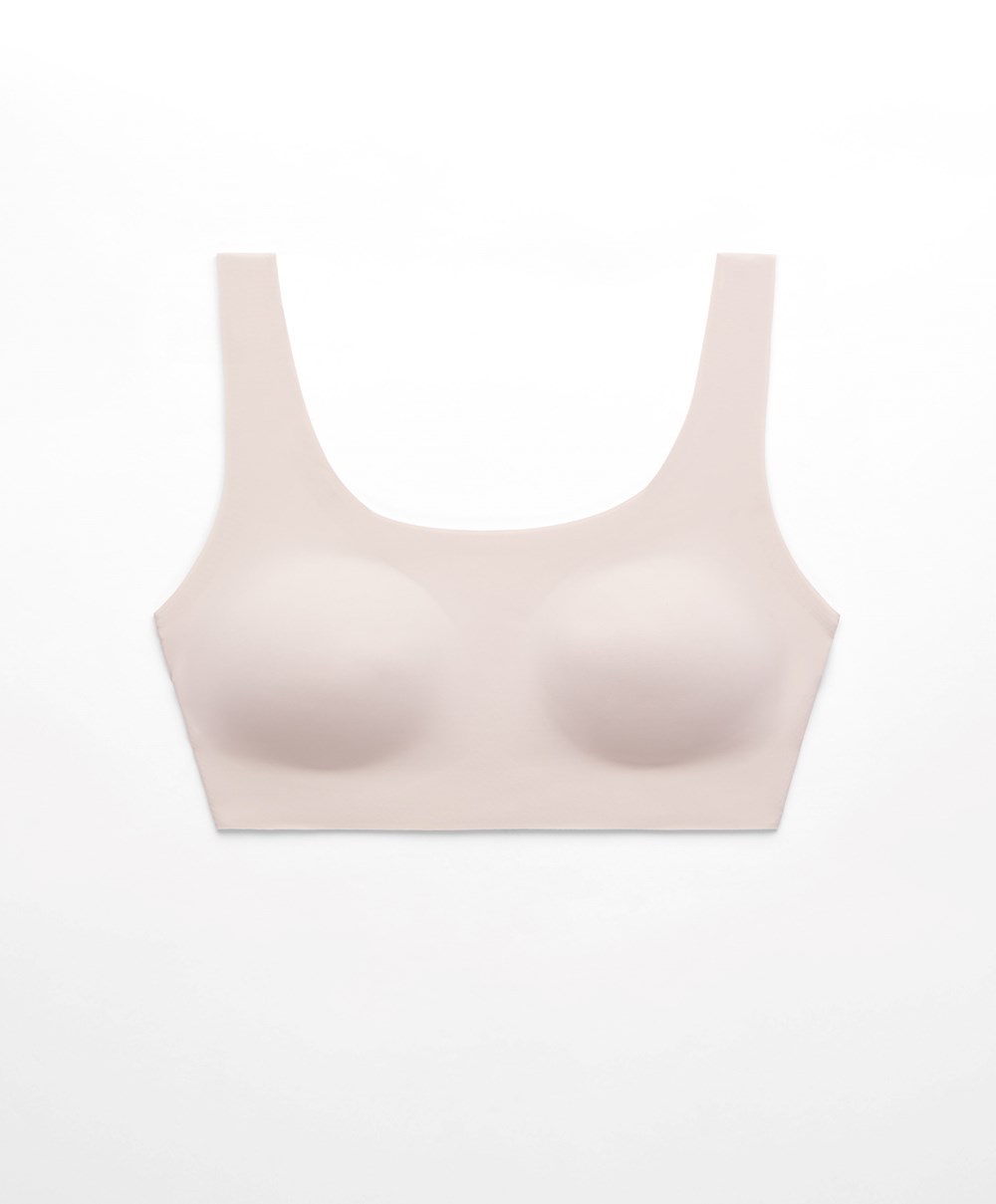 Oysho Laser-cut Invisible T-shirt Bra Top Almond | AYWGOR-573