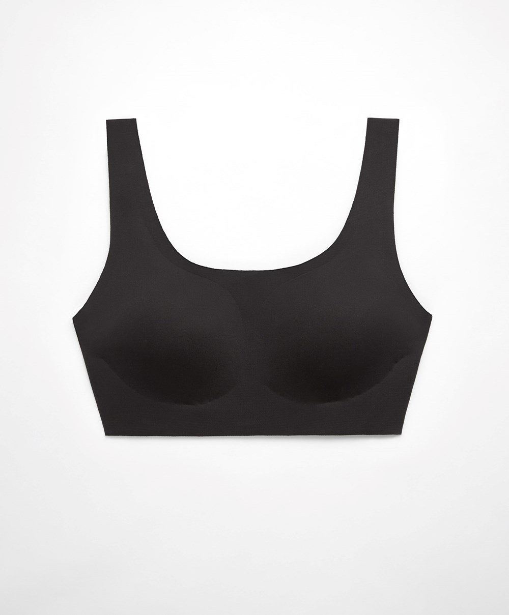 Oysho Laser-cut Invisible T-shirt Bra Top μαυρα | IHUMRT-548