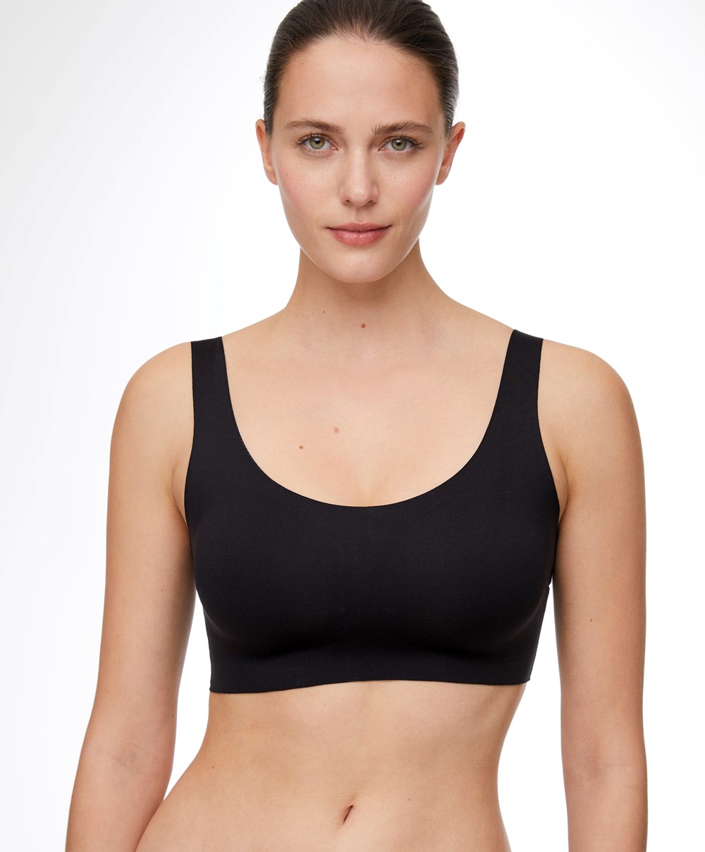 Oysho Laser-cut Invisible T-shirt Bra Top μαυρα | IHUMRT-548