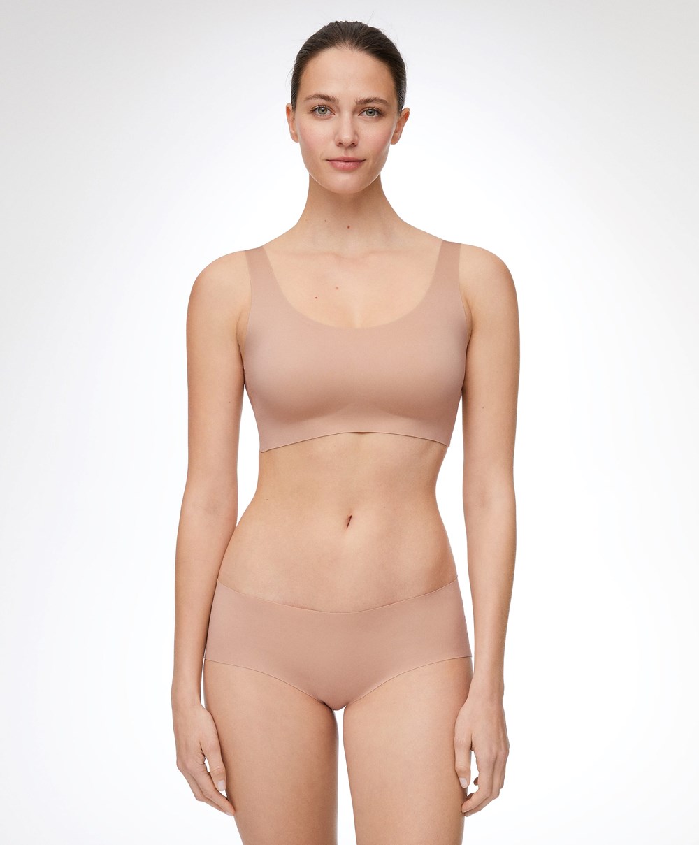 Oysho Laser-cut Invisible T-shirt Bra Top Μπεζ | LKYGCF-750