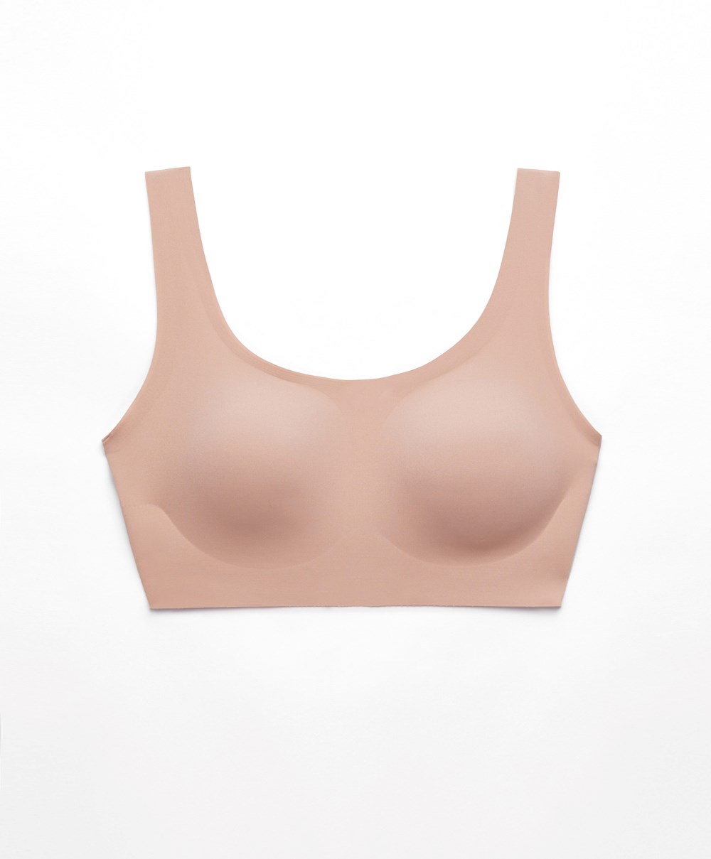 Oysho Laser-cut Invisible T-shirt Bra Top Μπεζ | LKYGCF-750