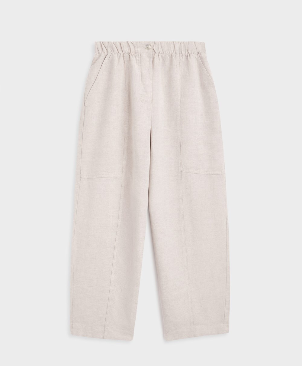 Oysho Linen Barrel Trousers Sand Melange | NBWDYG-608