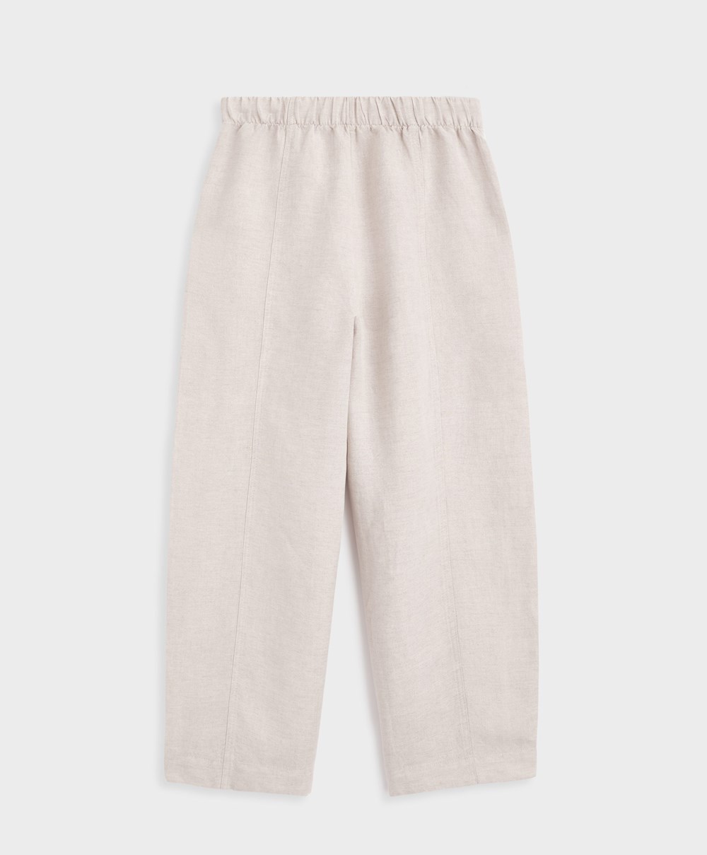 Oysho Linen Barrel Trousers Sand Melange | NBWDYG-608