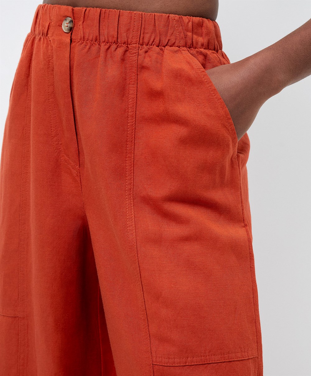 Oysho Linen Barrel Trousers πορτοκαλι | QZMWUK-635