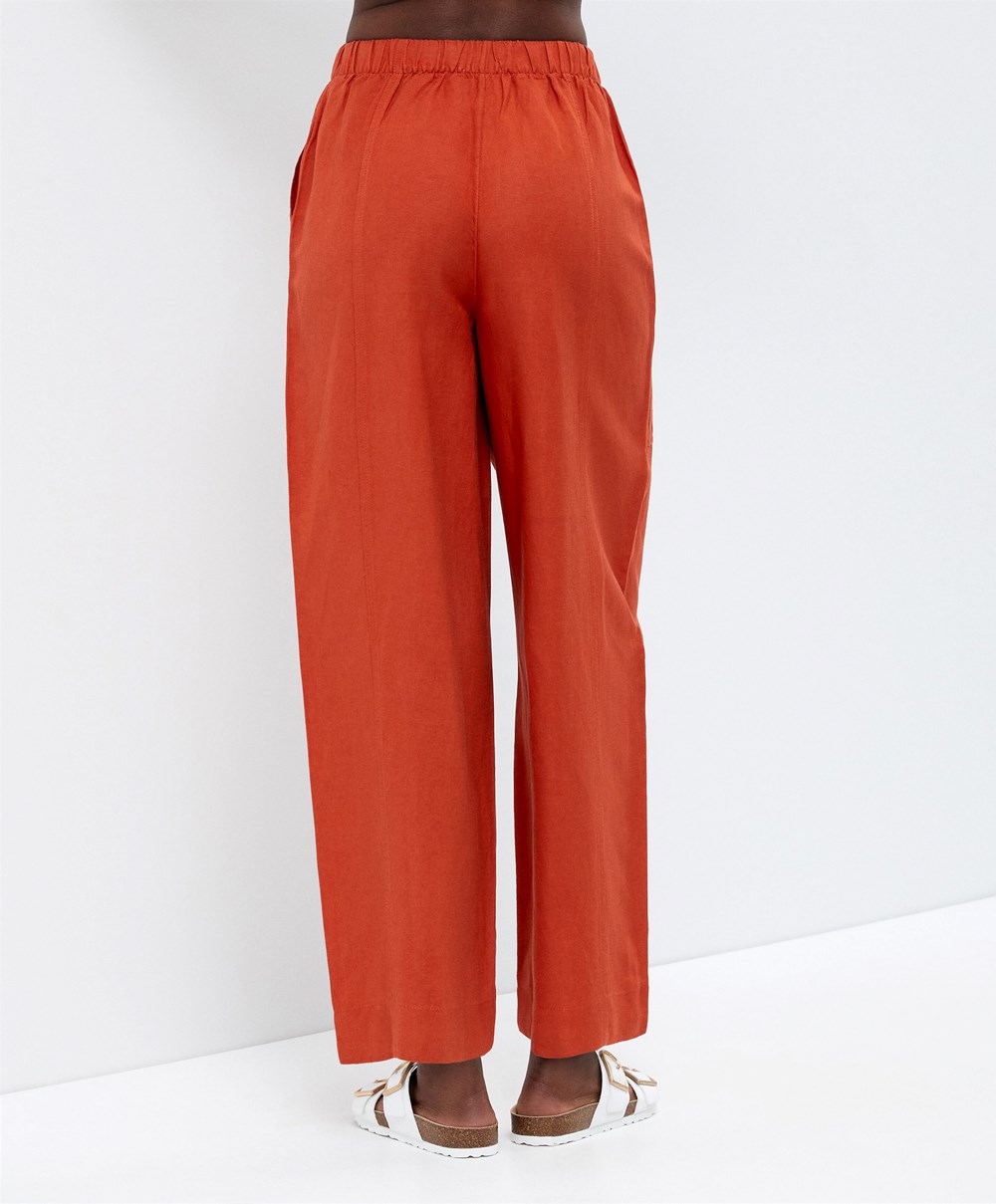 Oysho Linen Barrel Trousers πορτοκαλι | QZMWUK-635