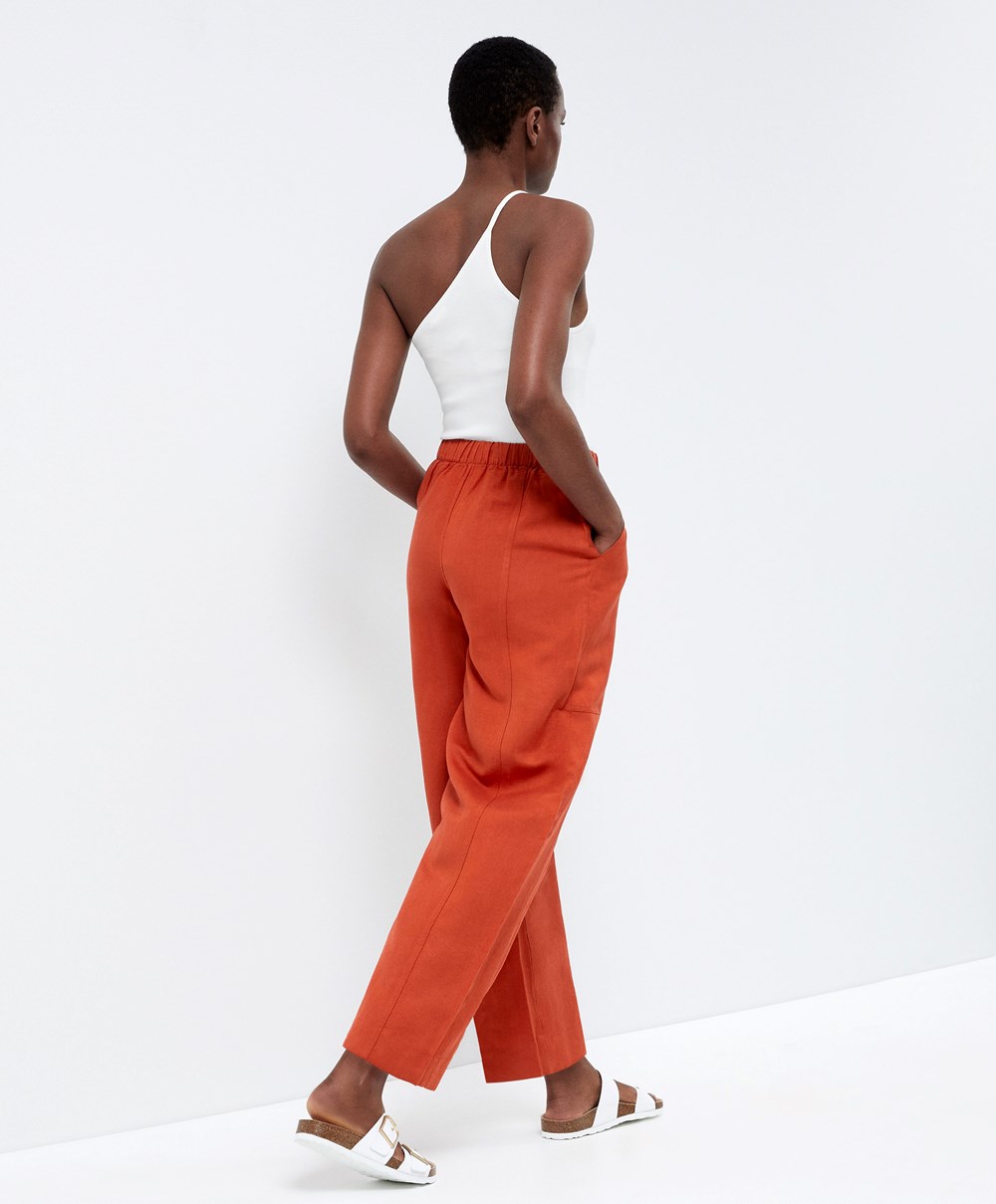 Oysho Linen Barrel Trousers πορτοκαλι | QZMWUK-635