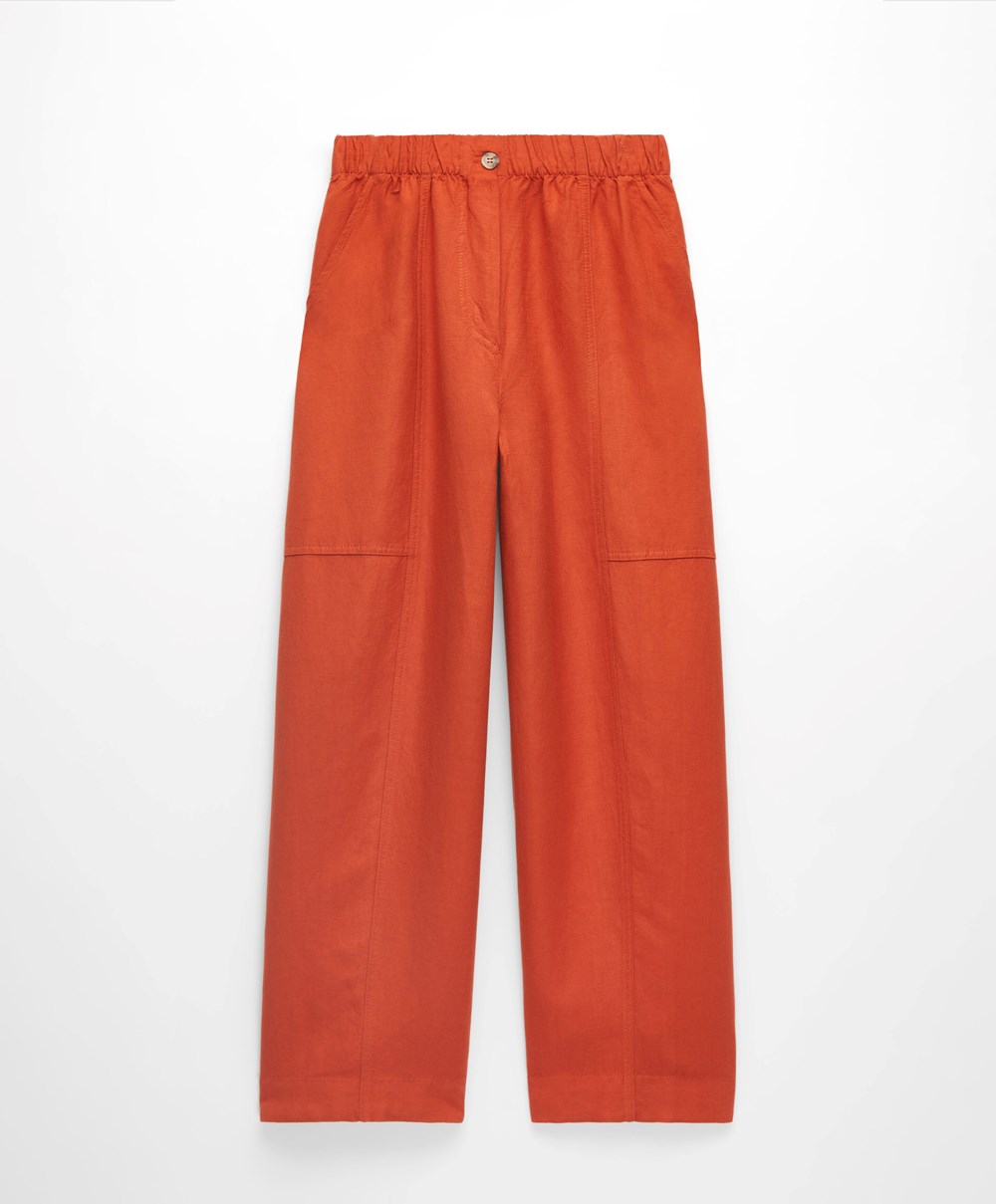 Oysho Linen Barrel Trousers πορτοκαλι | QZMWUK-635